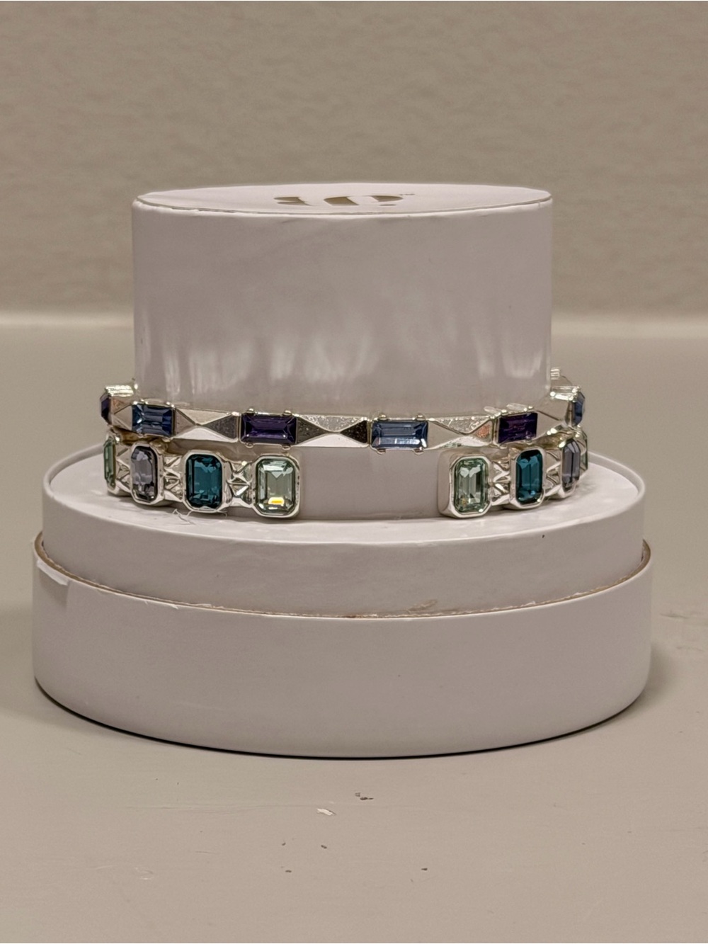Bomb Party New! 2 Multi-Stone Silver Bangle Bracelet
